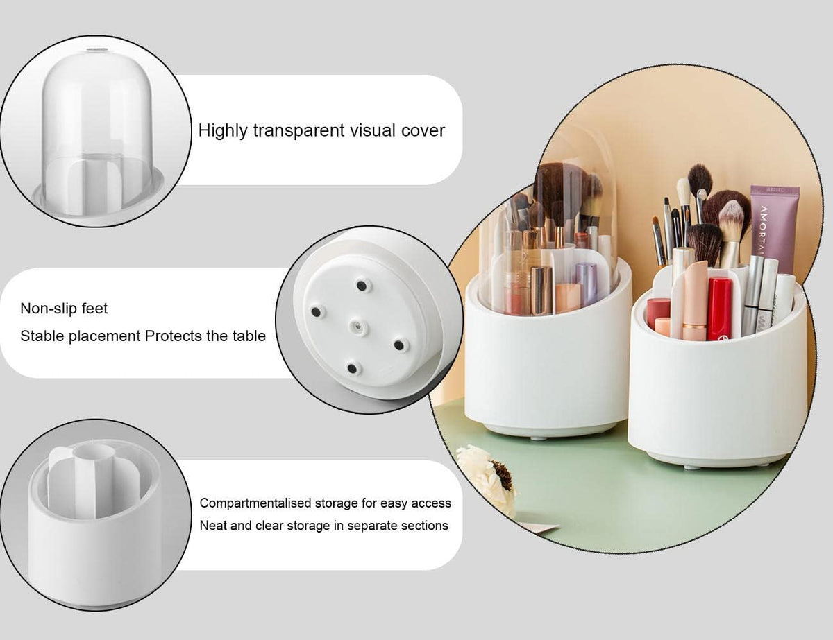 Rotating Makeup Brush Holder with Cover